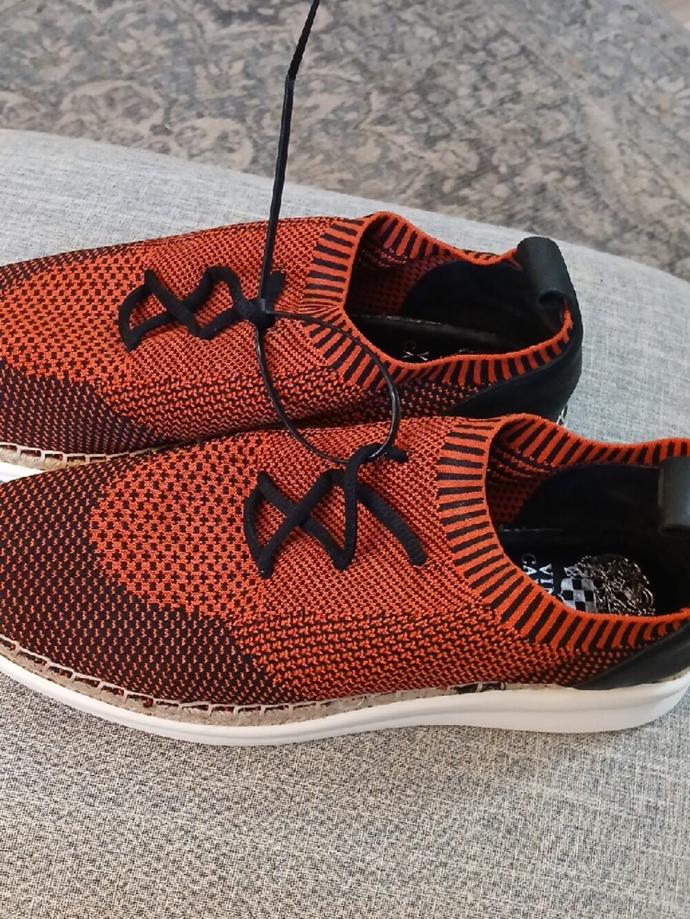 Vince Camuto Affina Knit Slip-On Sneakers in Orange and Black - Picture 2 of 5